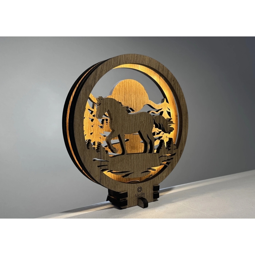 Li-Go 23598/DUB2 - Настільна декоративна LED-лампа з регулюванням яскравості LED/12W/230V 20x22 cm дуб/кінь