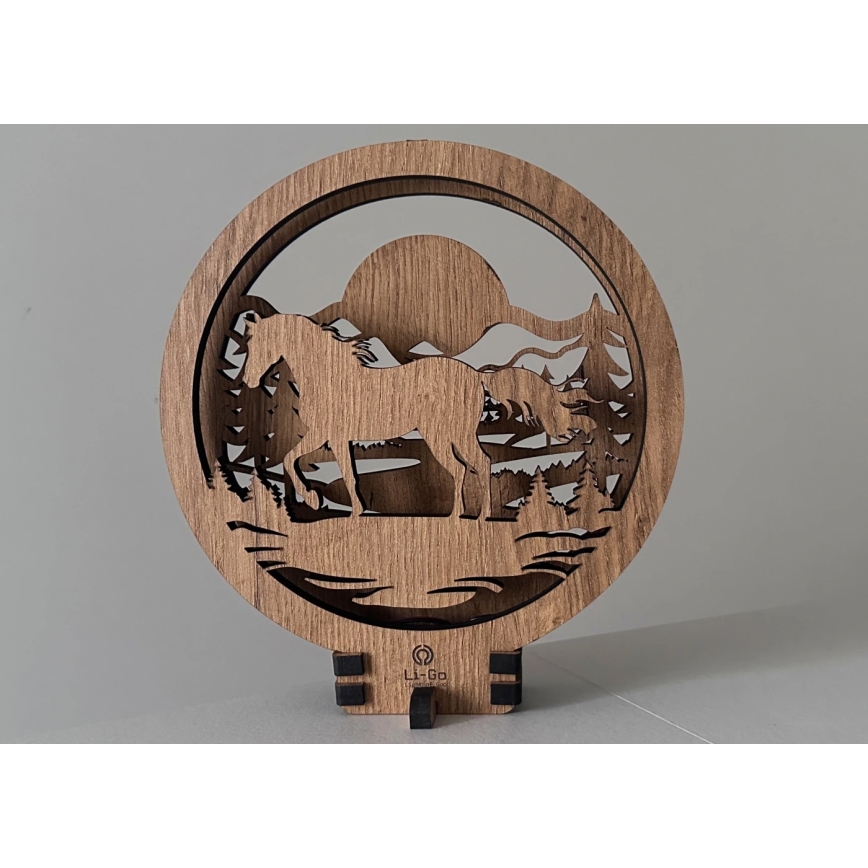 Li-Go 23598/DUB2 - Настільна декоративна LED-лампа з регулюванням яскравості LED/12W/230V 20x22 cm дуб/кінь