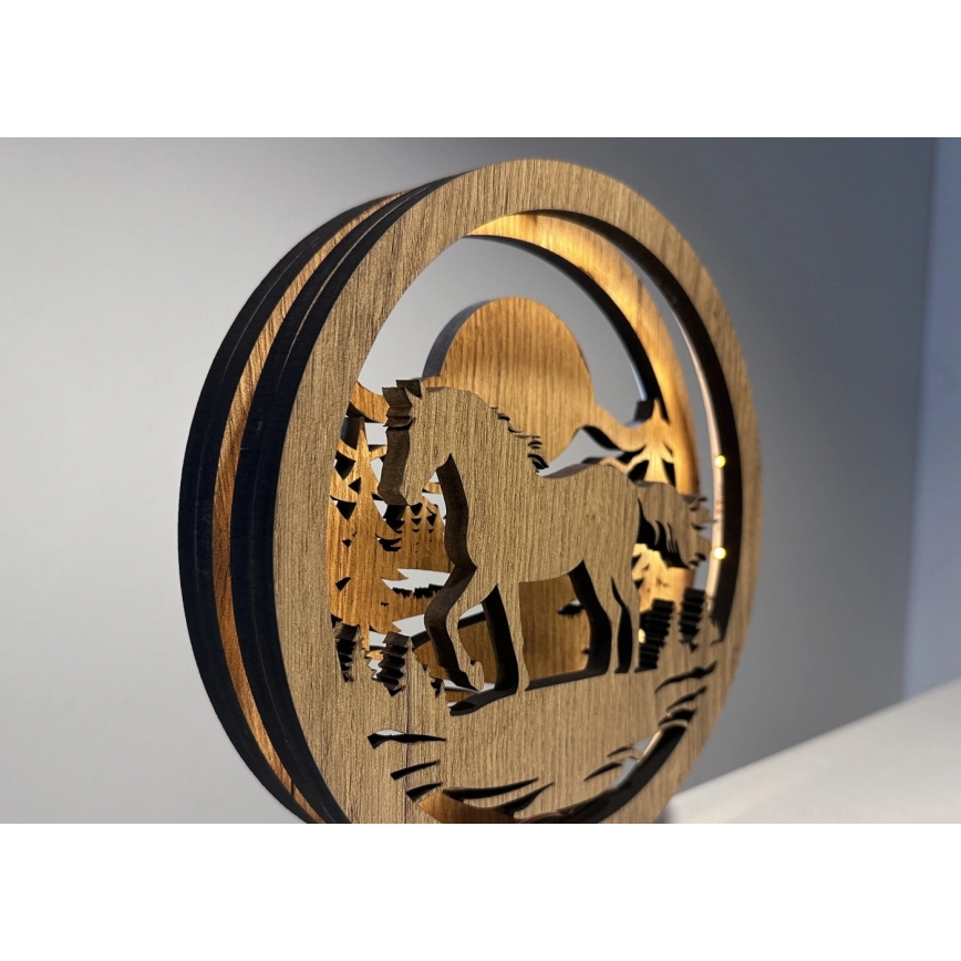 Li-Go 23598/DUB2 - Настільна декоративна LED-лампа з регулюванням яскравості LED/12W/230V 20x22 cm дуб/кінь