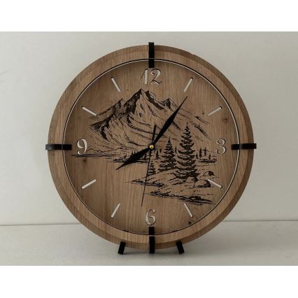 Li-Go 23697/DUB/BAT2 - світлодіодний годинник із регулюванням яскравості та датчиком руху LED/10W/5V 20000 mAh + 1xAA, діаметр 32 см, дуб/Гори