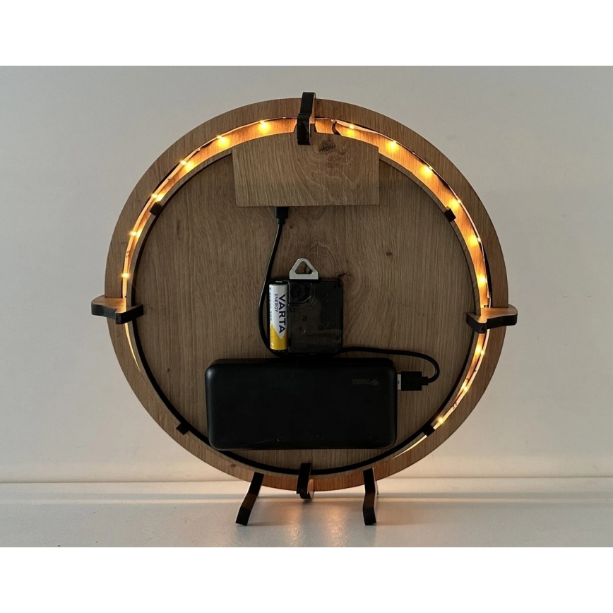 Li-Go 23712/DUB/BAT2 - LED-годинник зі датчиком руху та регульованою яскравістю LED/10W/5V 20000 mAh + 1xAA діам. 32 см дуб/Маленький принц