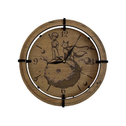 Li-Go 23712/DUB/BAT2 - LED-годинник зі датчиком руху та регульованою яскравістю LED/10W/5V 20000 mAh + 1xAA діам. 32 см дуб/Маленький принц