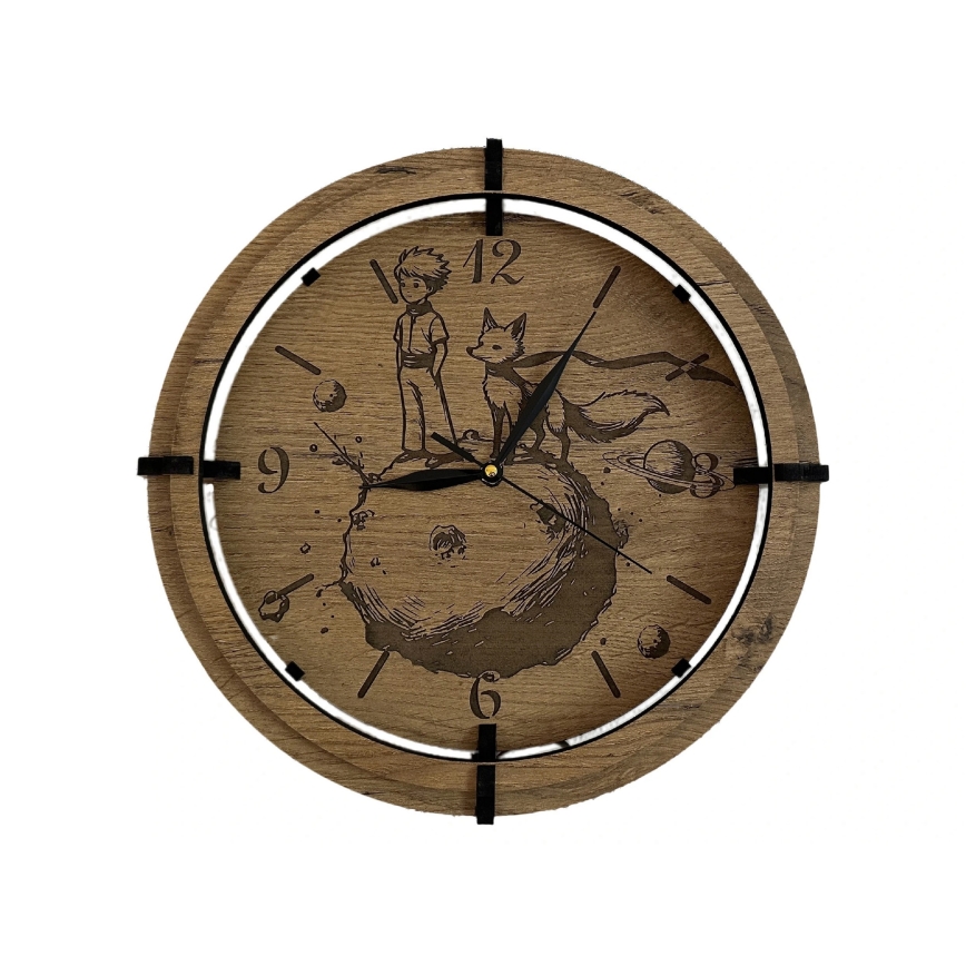 Li-Go 23712/DUB/BAT2 - LED-годинник зі датчиком руху та регульованою яскравістю LED/10W/5V 20000 mAh + 1xAA діам. 32 см дуб/Маленький принц