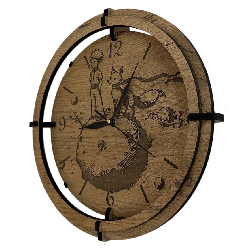 Li-Go 23712/DUB/BAT2 - LED-годинник зі датчиком руху та регульованою яскравістю LED/10W/5V 20000 mAh + 1xAA діам. 32 см дуб/Маленький принц