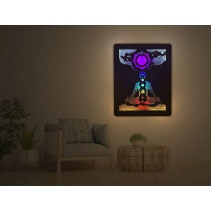 Li-Go 4421/A/4 - Светодиодное настенное декоративное панно с регулировкой яркости LED/10W/5V 30000 mAh 70x90 cm дуб/чакры