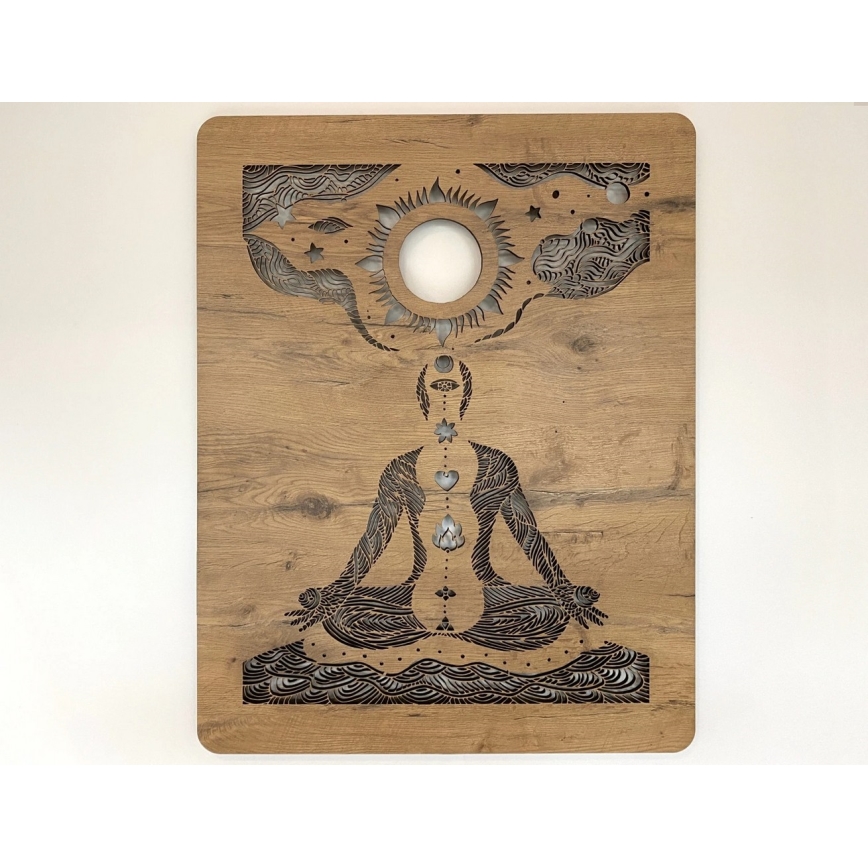 Li-Go 4421/A/4 - Елегантна світлодіодна настінна декоративна панель з регулюванням яскравості LED/10W/5V 30000 mAh 70x90 cm дуб/чакри