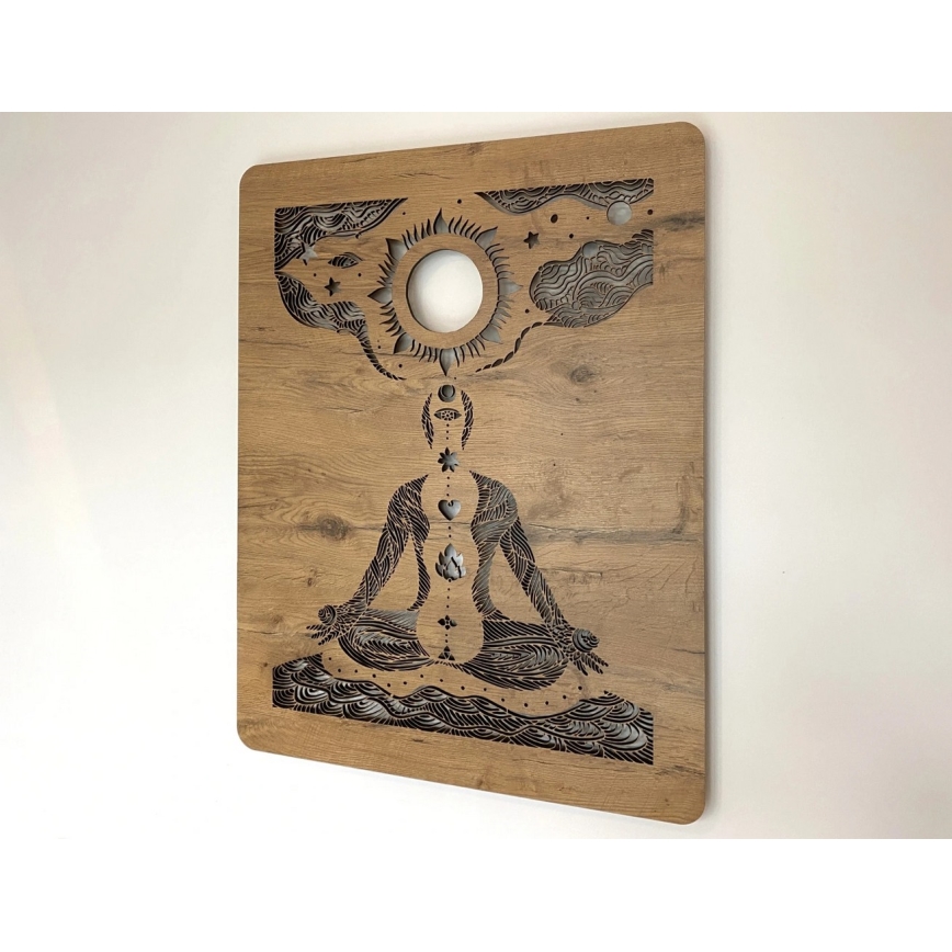 Li-Go 4421/A/4 - Елегантна світлодіодна настінна декоративна панель з регулюванням яскравості LED/10W/5V 30000 mAh 70x90 cm дуб/чакри