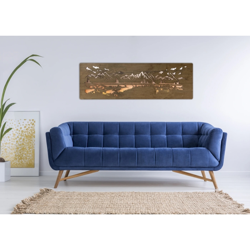 Li-Go 4778/A/4 - настінна декоративна LED-панель із регульованою яскравістю LED/10W/5V 30000 mAh 120x40 см дуб/Озеро