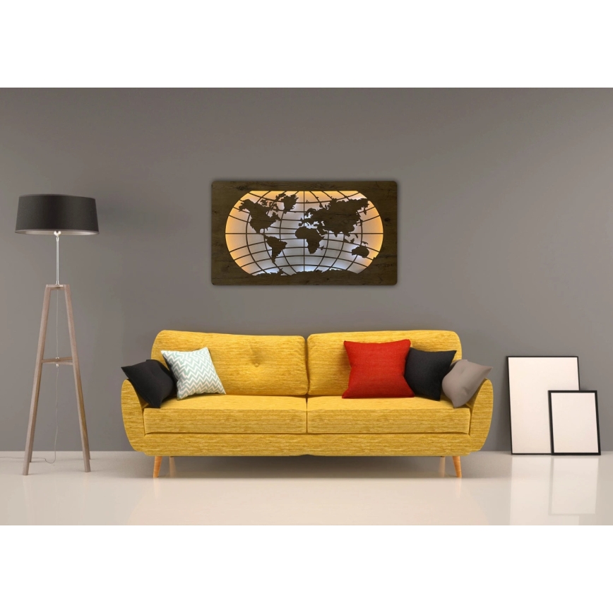 Li-Go 4868/DUB2 - LED затемнювана настінна декорація LED/24W/230V 110x60 см дуб/Карта світу — паралелі