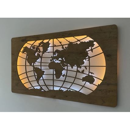 Li-Go 4868/DUB2 - LED затемнювана настінна декорація LED/24W/230V 110x60 см дуб/Карта світу — паралелі