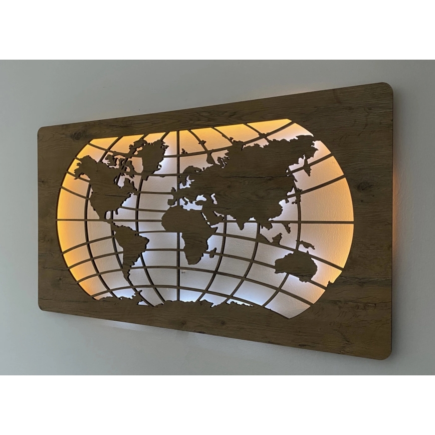 Li-Go 4868/DUB2 - LED затемнювана настінна декорація LED/24W/230V 110x60 см дуб/Карта світу — паралелі