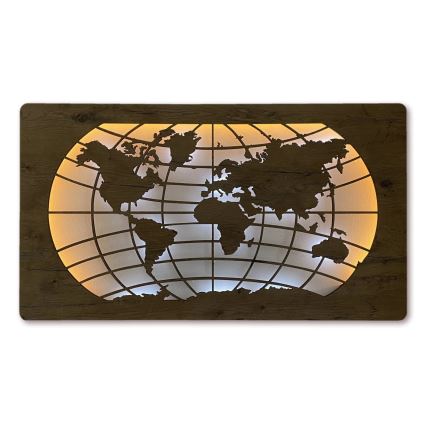 Li-Go 4868/DUB2 - LED затемнювана настінна декорація LED/24W/230V 110x60 см дуб/Карта світу — паралелі