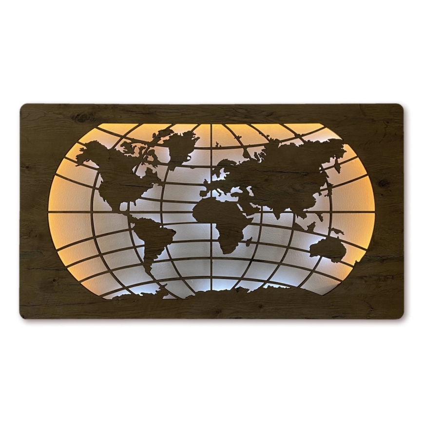 Li-Go 4868/DUB2 - LED затемнювана настінна декорація LED/24W/230V 110x60 см дуб/Карта світу — паралелі