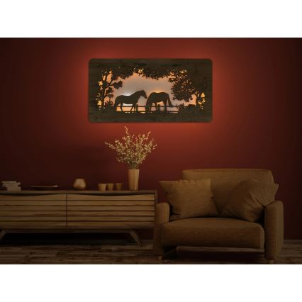 Li-Go 5012/B/4 - Диммируемая настенная светодиодная декоративная панель LED/10W/5V 30000 mAh 120x60 cm дуб/лошади + дистанционное управление