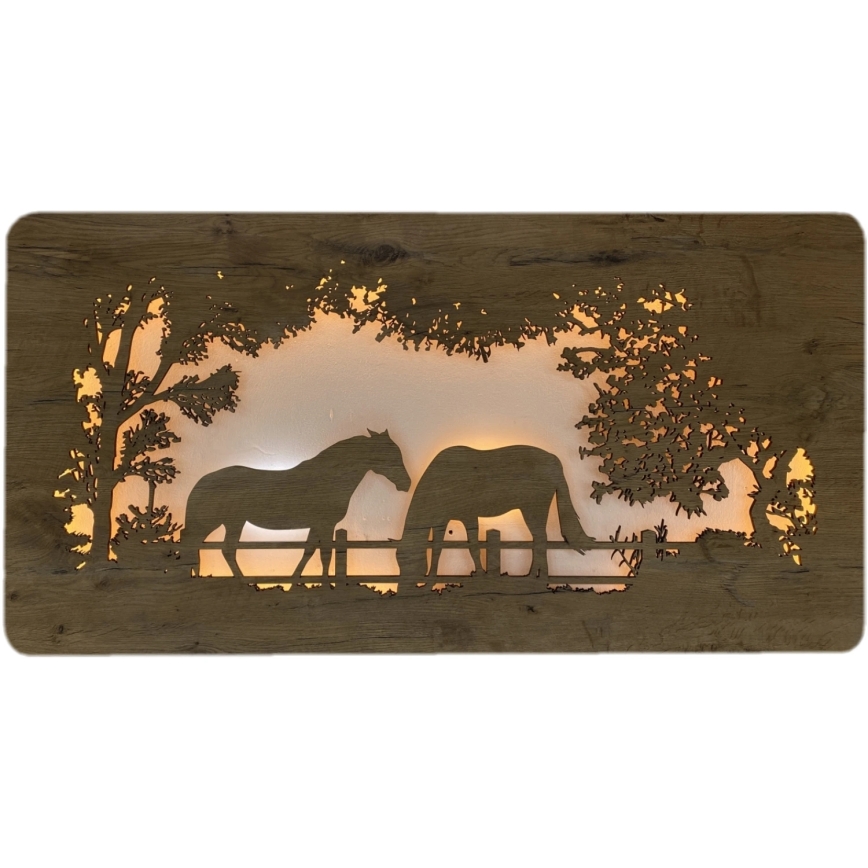 Li-Go 5012/B/4 - Диммируемая настенная светодиодная декоративная панель LED/10W/5V 30000 mAh 120x60 cm дуб/лошади + дистанционное управление