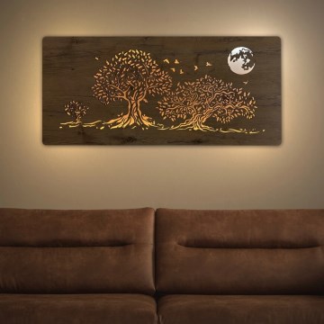 Li-Go 5042/DUB2 - диммируемая настенная LED-декорация LED/24 Вт/230 В 110x50 см дуб/Три дуба и луна