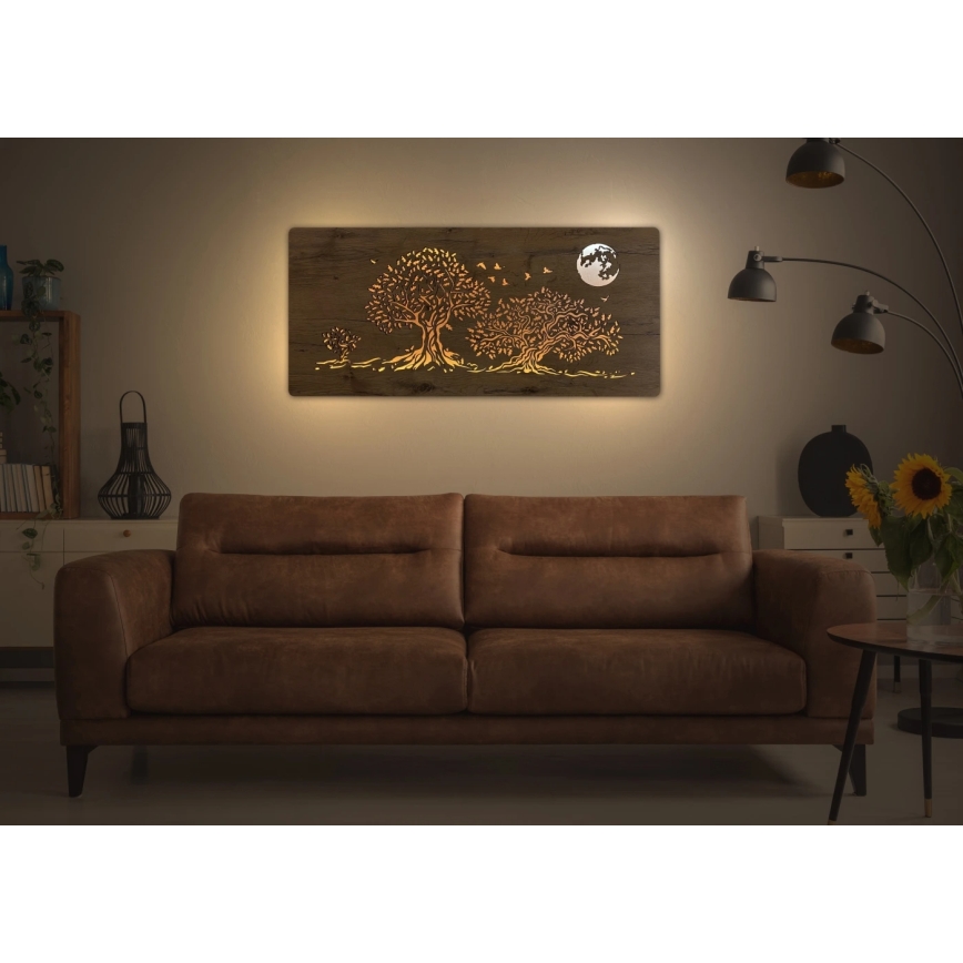 Li-Go 5042/DUB2 - диммируемая настенная LED-декорация LED/24 Вт/230 В 110x50 см дуб/Три дуба и луна