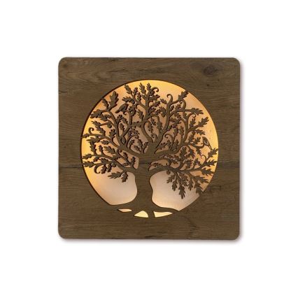 Li-Go 5275/DUB2 - LED-годинник із регульованою яскравістю LED/10W/5V 20000 mAh 42x42 см дуб/Дуб у колі + пульт дистанційного керування