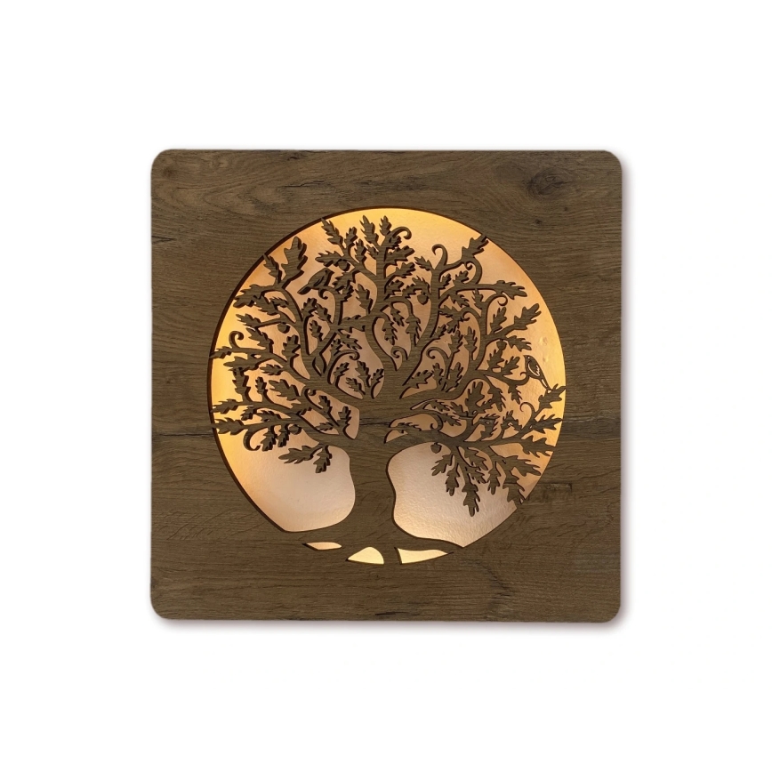 Li-Go 5275/DUB2 - LED-годинник із регульованою яскравістю LED/10W/5V 20000 mAh 42x42 см дуб/Дуб у колі + пульт дистанційного керування