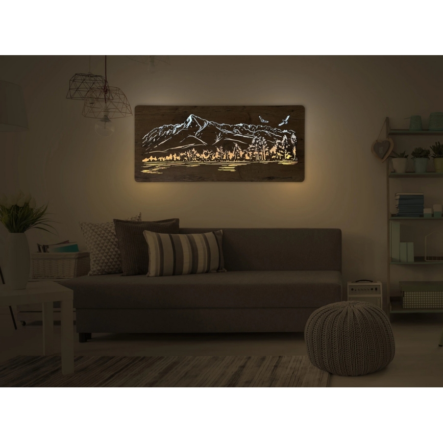 Li-Go 5589/A/DUB2 - LED настінна декоративна панель з регулюванням яскравості LED/10 Вт/5 В 30000 мА·год 110x50 см дуб/гори з птахами