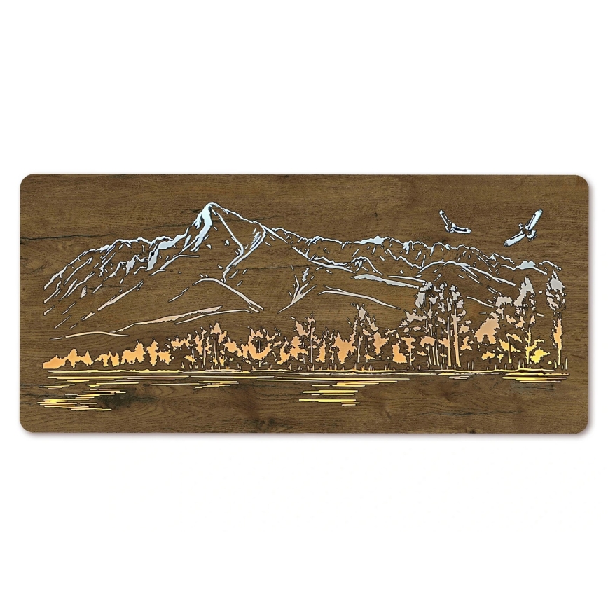 Li-Go 5589/A/DUB2 - Диммируемая настенная светодиодная декорация LED/10W/5V 30000 mAh 110x50 cm дуб/Горы с птицами