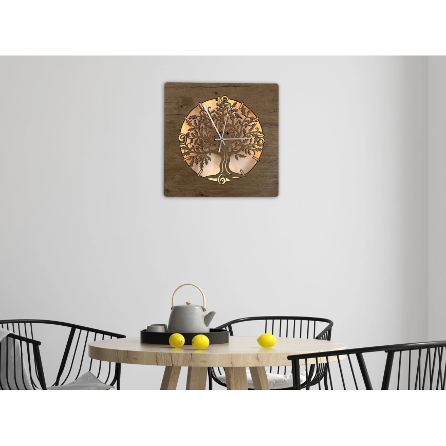 Li-Go 5652/DUB2 - LED годинник із регулюванням яскравості LED/10W/5V 20000 mAh 42x42 cm дуб/Дуб у круглій рамці + дистанційне керування