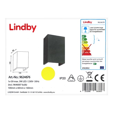 Lindby - LED Настінний світильник ALBIN 1xG9/3W/230V