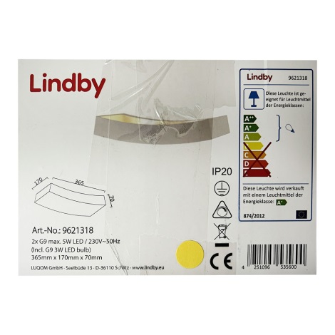 Lindby - LED Настінний світильник TIARA 2xG9/3W/230V