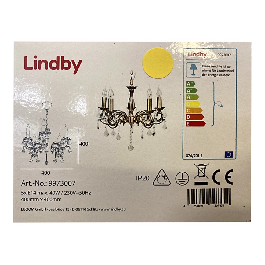 Lindby - Люстра на цепи KORA 5xE14/40W/230V