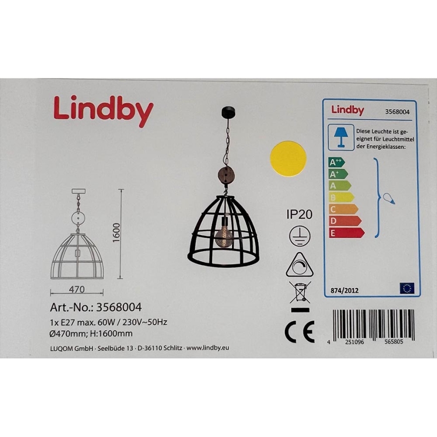 Lindby - Люстра на цепи MAXIMILIA 1xE27/60W/230V