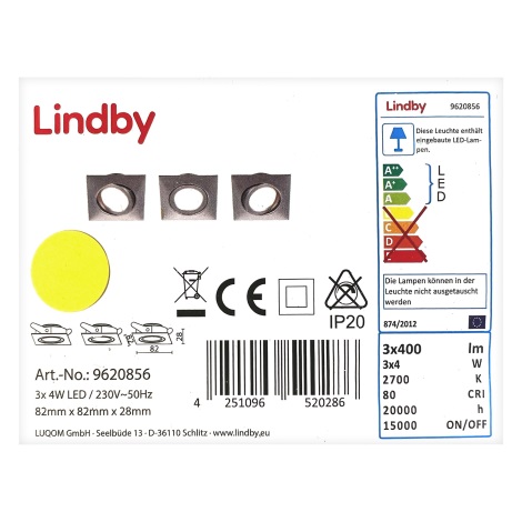 Lindby - НАБОР 3x Светодиодный встроенный светильник ANDREJ LED/4W/230V