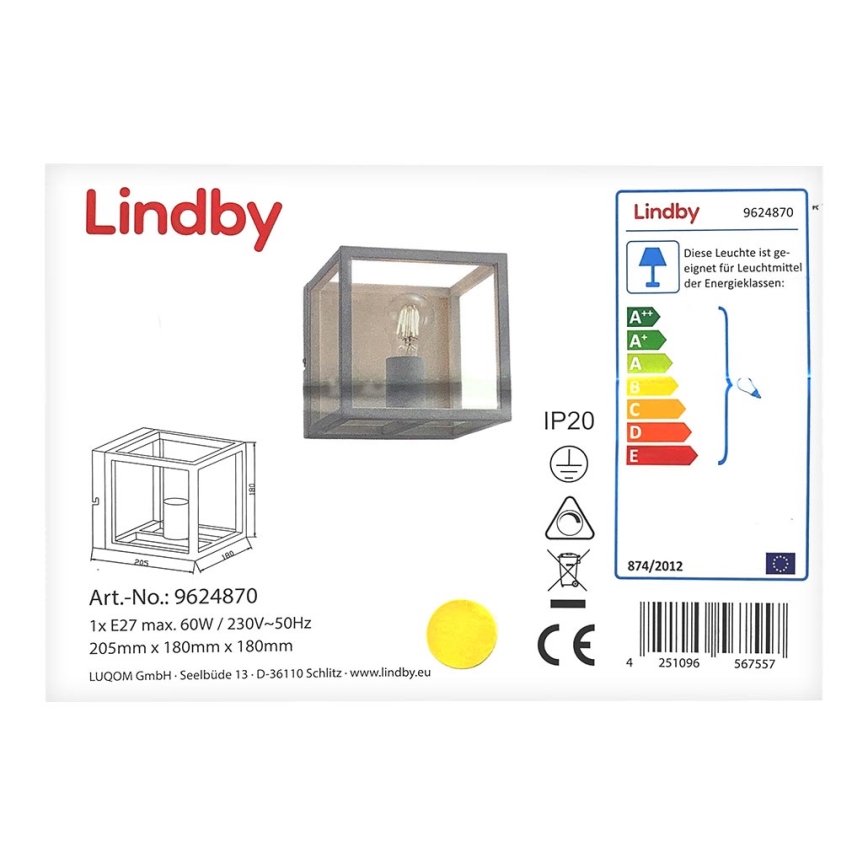 Lindby - Настінний світильник MERON 1xE27/60W/230V