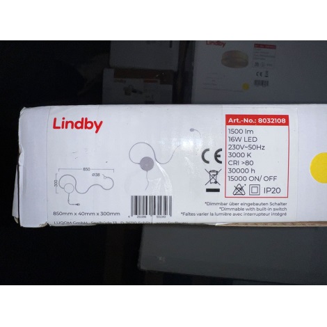 Lindby - Настінний LED світильник з регулюванням яскравості SANDOR LED/16W/230V