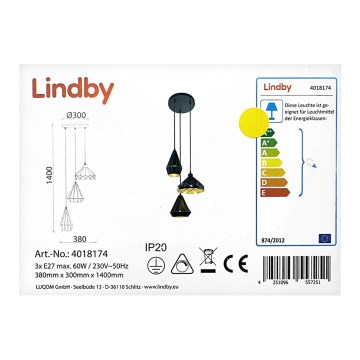 Lindby - Підвісна люстра 3xE27/60W/230V