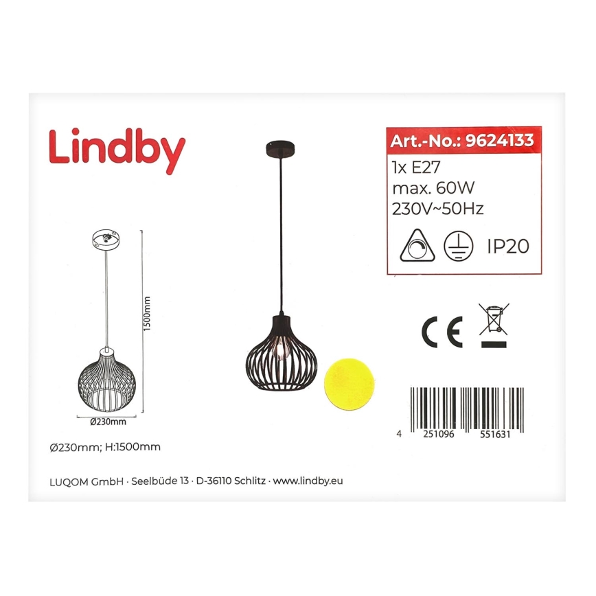 Lindby - Підвісна люстра FRANCES 1xE27/60W/230V