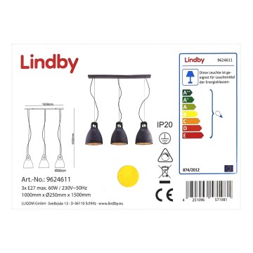 Lindby - Підвісна люстра IBU 3xE27/60W/230V