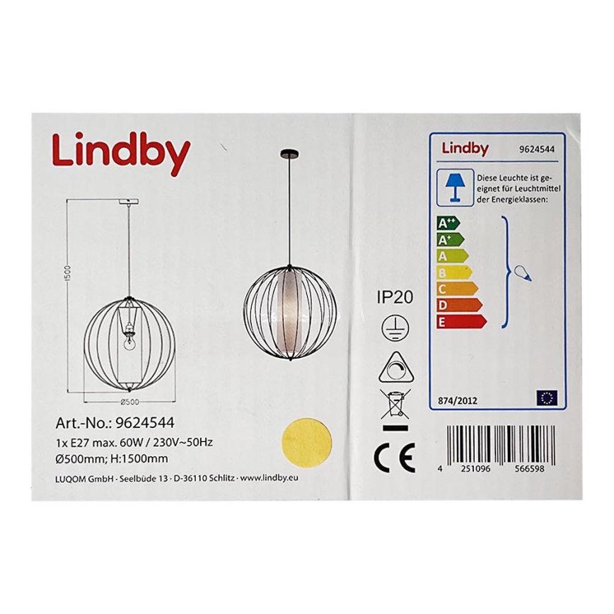Lindby - Підвісна люстра KORIKO 1xE27/60W/230V