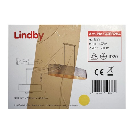 Lindby - Подвесная люстра DEXIN 4xE27/40W/230V