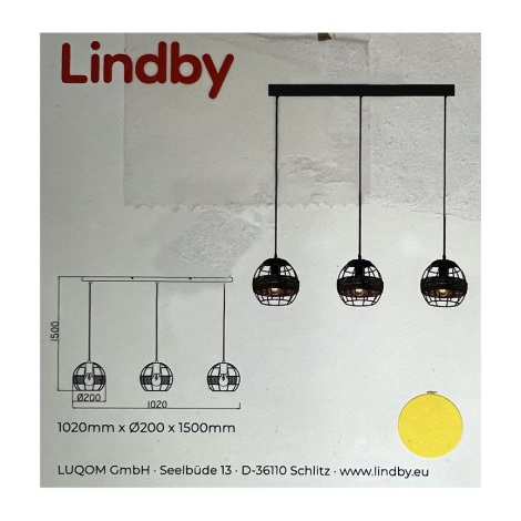 Lindby - Подвесная люстра KASKA 3xE27/60W/230V ротанг