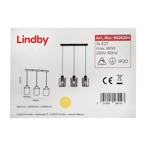 Lindby - Подвесная люстра KOURTNEY 3xE27/60W/230V