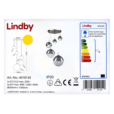 Lindby - Подвесная люстра RAVENA 3xE27/40W/230V + 2xE27/25W/230V