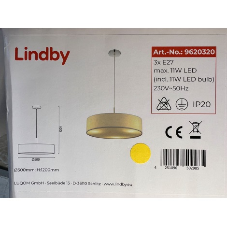 Lindby - Подвесная люстра SEBATIN 3xE27/11W/230V