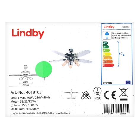 Lindby - Потолочный вентилятор со светильником CEDRIK 5xE14/40W/230V