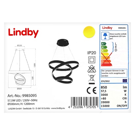 Lindby - Підвісна LED люстра OLADA LED/57,5W/230V