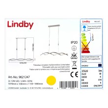 Lindby - Підвісна LED люстра з регулюванням яскравості AURON 2xLED/12W/230V