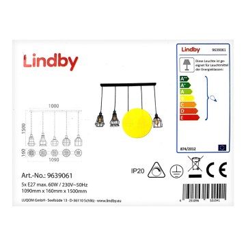 Lindby - Підвісна люстра ALBERTA 5xE27/60W/230V