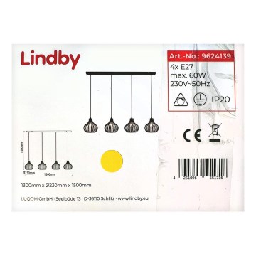 Lindby - Підвісна люстра FRANCES 4xE27/60W/230V