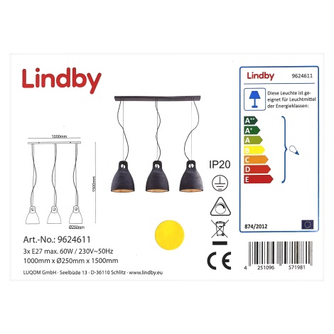 Lindby - Підвісна люстра IBU 3xE27/60W/230V