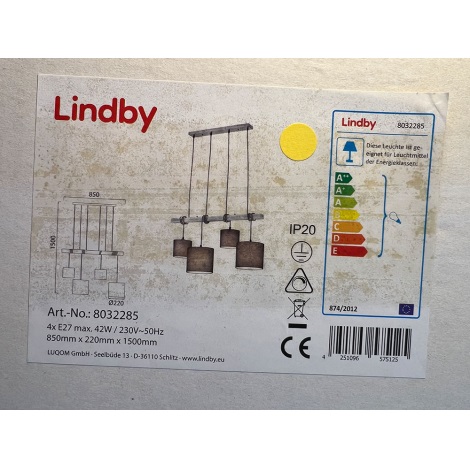 Lindby - Підвісна люстра RUKAIA 4xE27/42W/230V