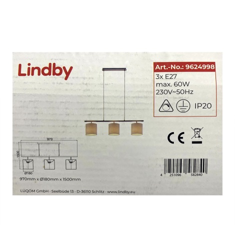 Lindby - Підвісна люстра ZALIA 3xE27/60W/230V
